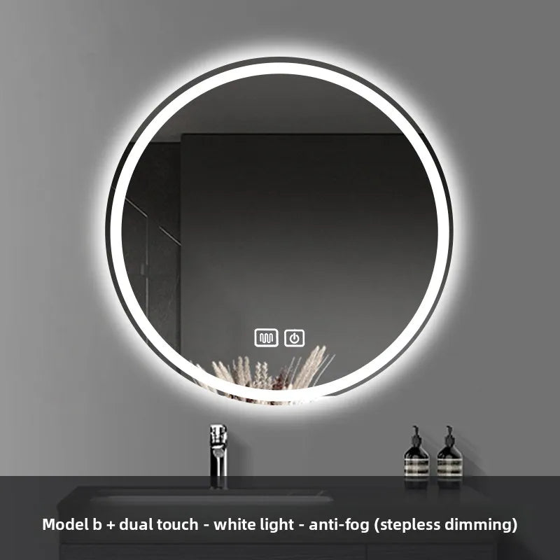 Round Smart Bathroom Mirror Wall-Mounted Led Light Touch