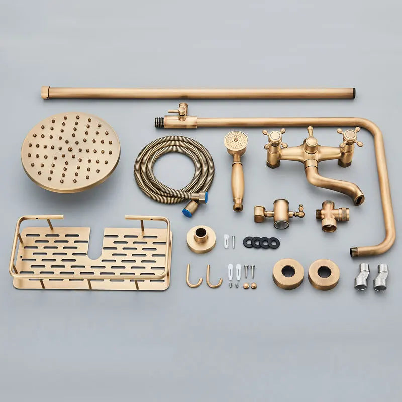 Antique Brass Shower Faucet Inch Rainfall Shower Head