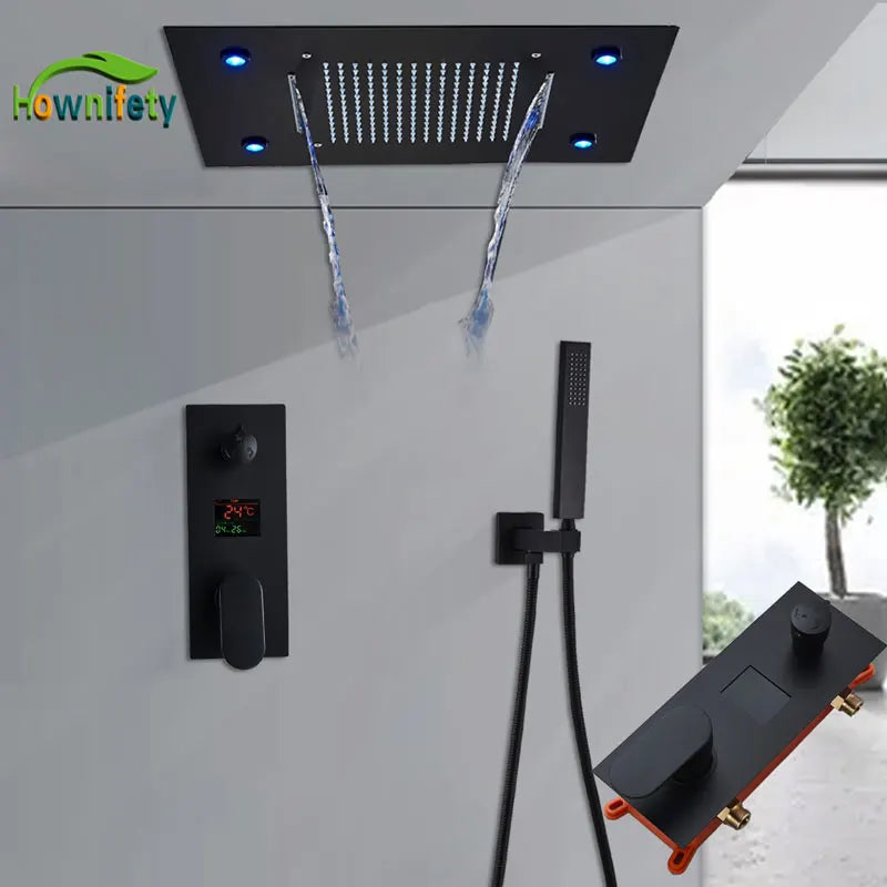 Black Ceiling Canopy Bathroom Shower Faucet Cold Mixer