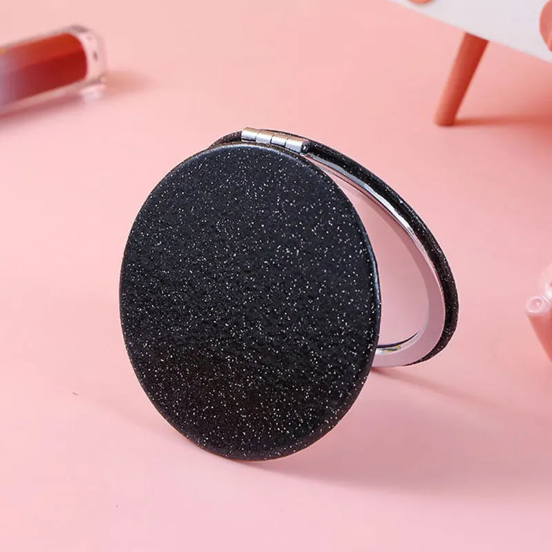 Glitter Round Folding Makeup Mirror Double Sided Pocket