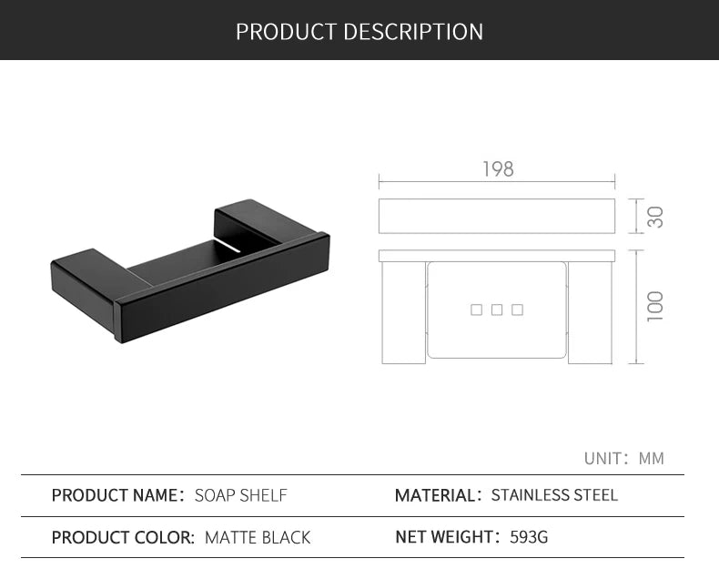 Matte Black Bathroom Hardware Towel Rack Shelf Hook