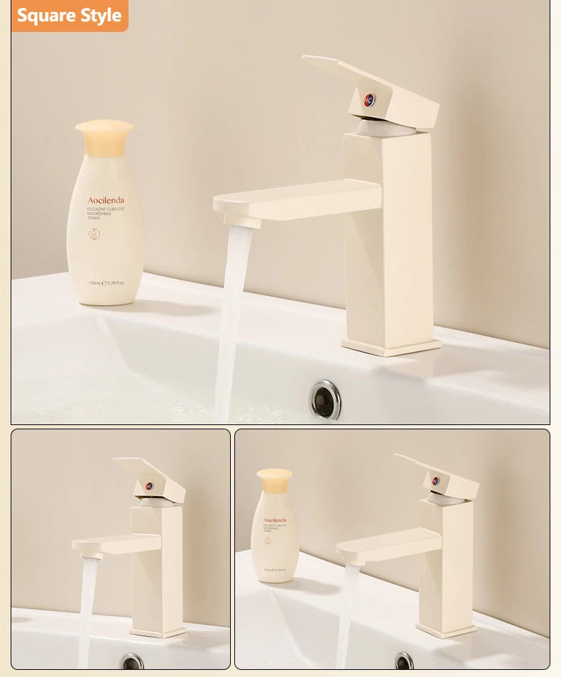 Milk White Handle Deck Mounted Basin Sink Faucet