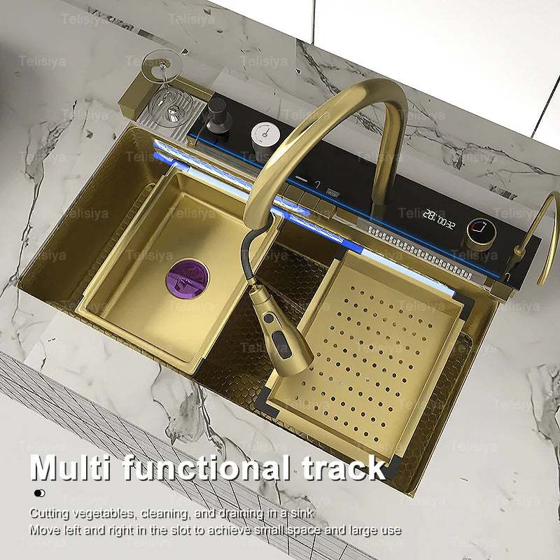 Gold Stainless Steel Sink Scratch Wear Resistant Wash