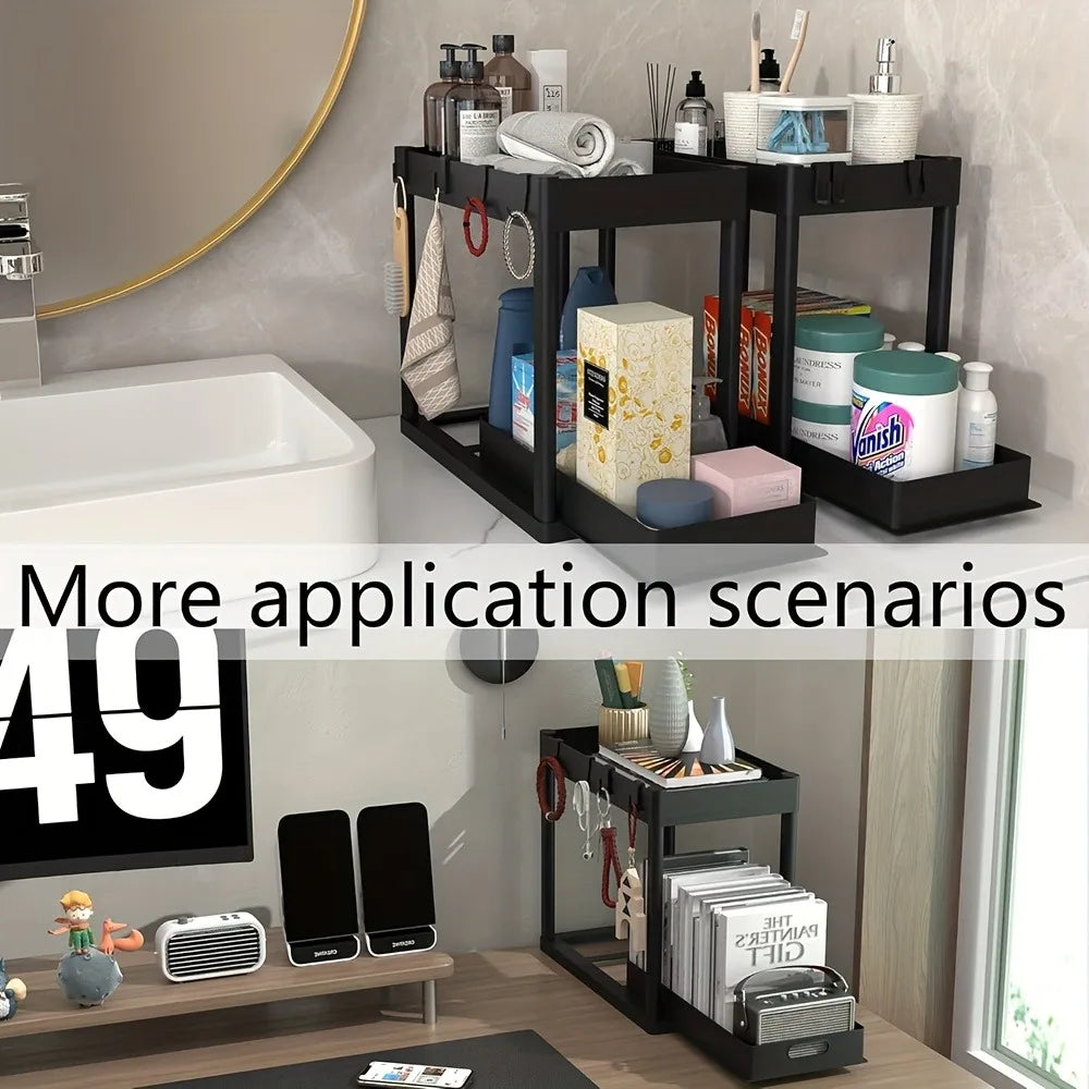 2-Tier Sliding Under Sink Organizer Space-Saving Bathroom Cabinet