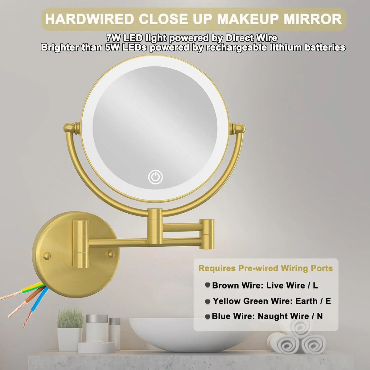 Brushed Gold Led Bathroom Mirrors Quality Brass 10x