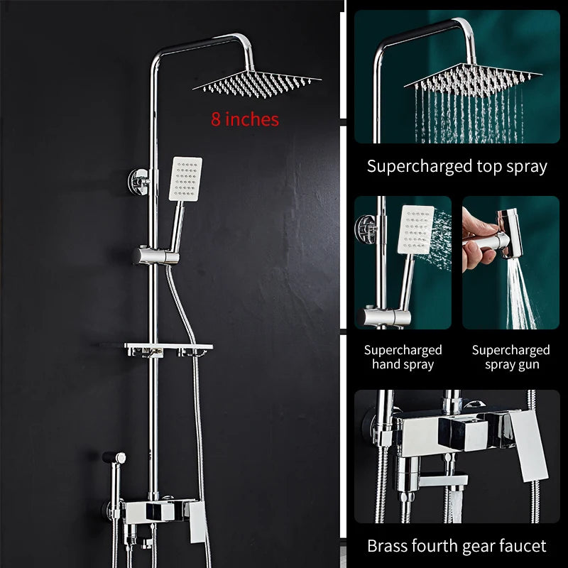Bathroom Shower Black/Chrome Plated Circular Copper Pressure