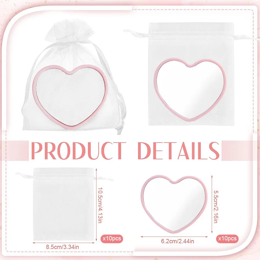 20pcs Gift - Pink Heart-Shaped Compact Vanity Mirrors