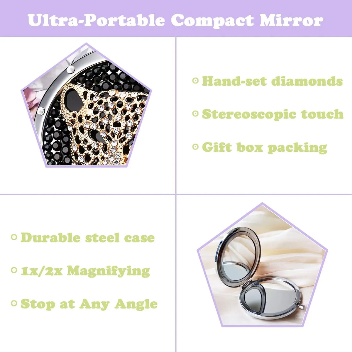 Compact Mirror 1x/2x Magnification Pocket Mirror Women 3inch