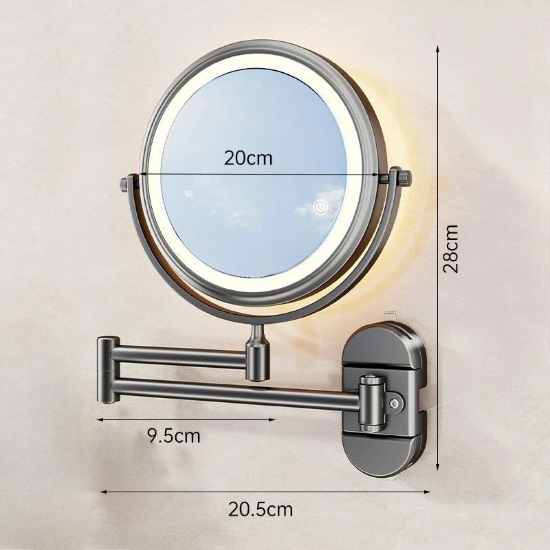 Folding Bathroom Wall Mirror Double-Sided Makeup Mirror Light