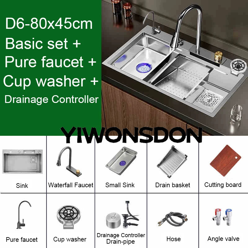Brushed Nano Sink Waterfall Faucet Large Bowl Cup