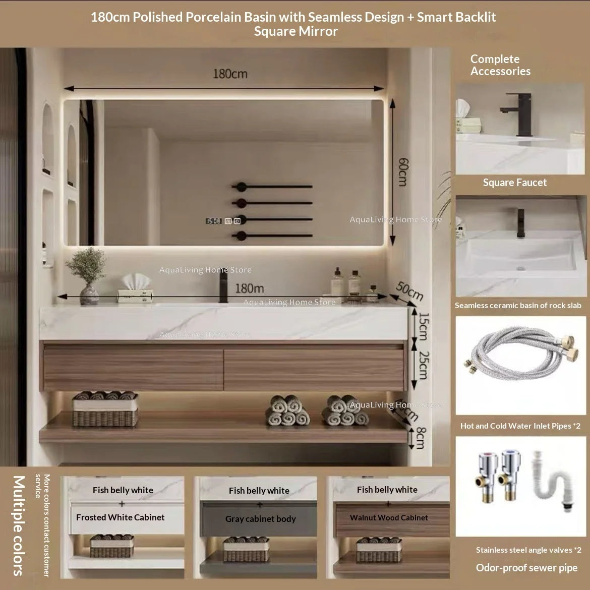 Luxury Rock Plate Bathroom Cabinets Intelligent Mirror Wash