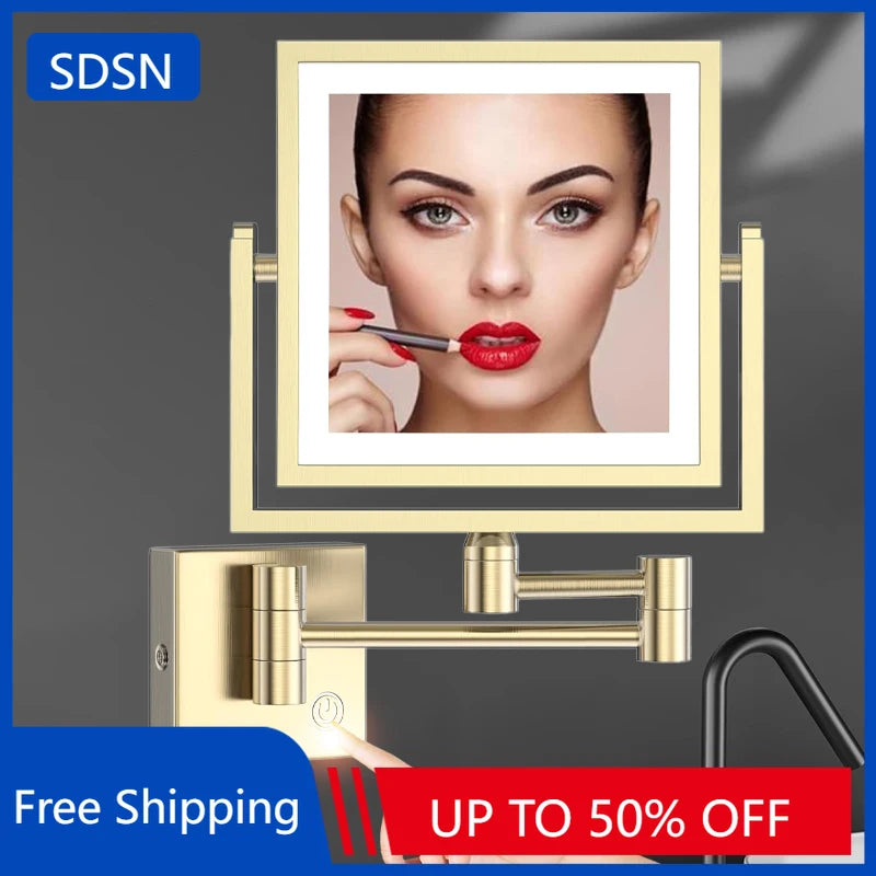 Square Touch Led Folding Bathroom Mirror 3x Magnifying