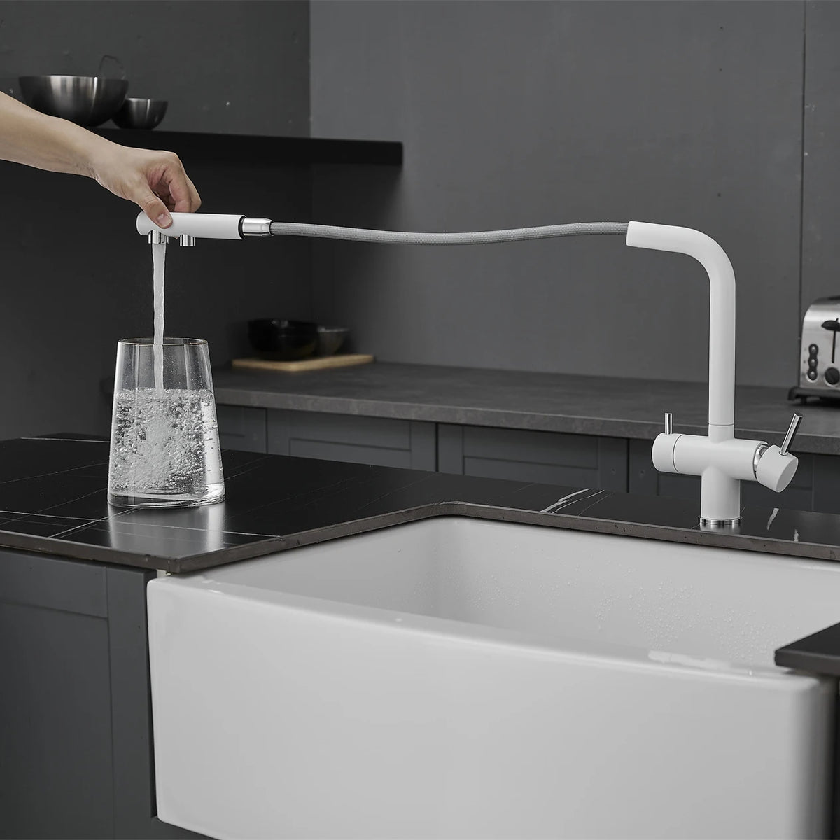 White Filter Pull Out Sink Mixer Faucets Quality