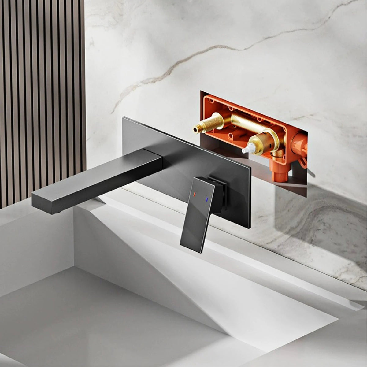 Luxury Brass Black Bathroom Simple Faucet Wall Mounted