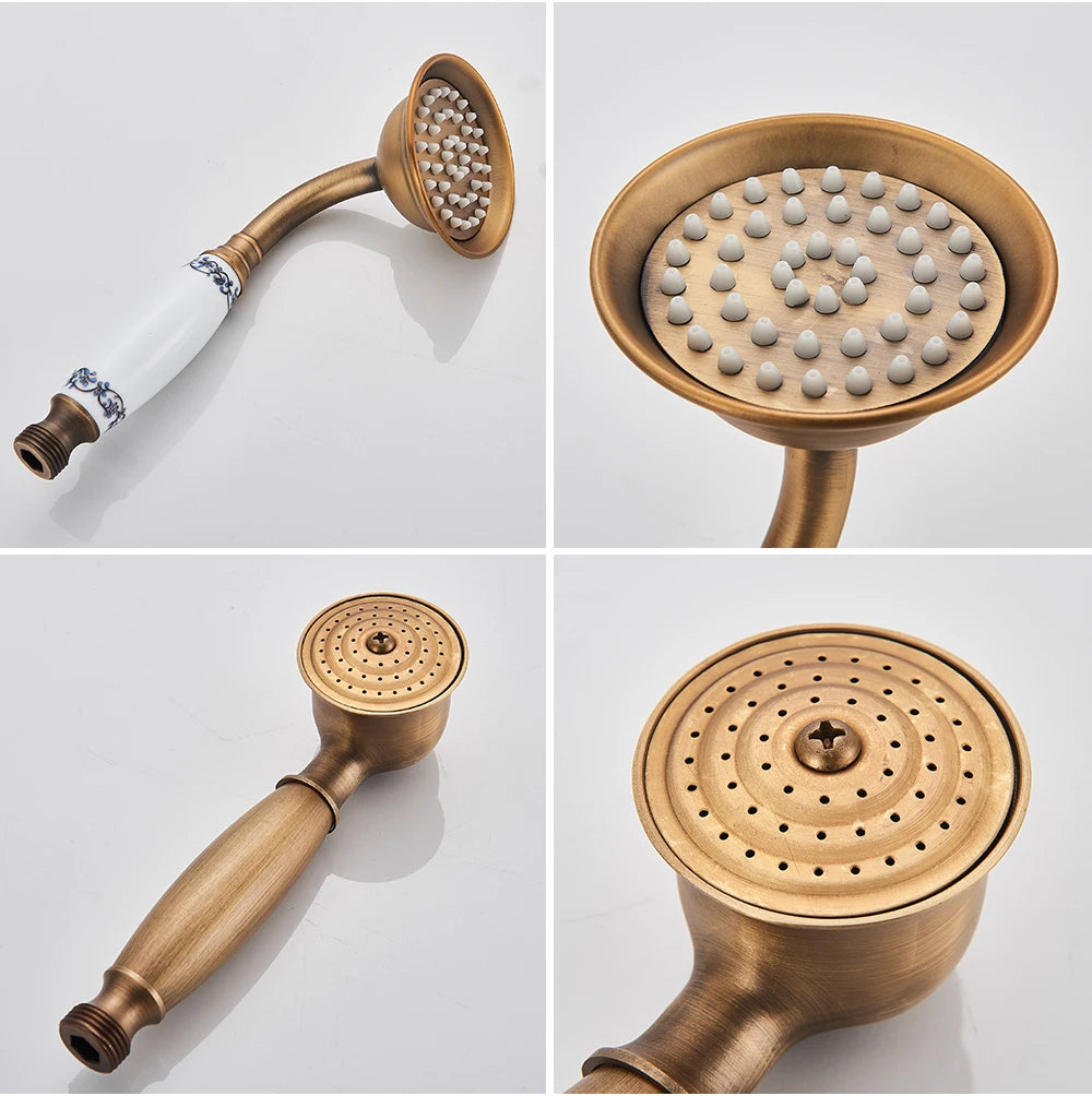 Antique Brass Floor Mounted Bathtub Shower Faucet Dual