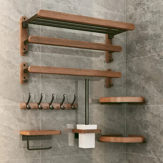 Walnut Wood Black Bathroom Hardware Bathroom Towel Rack