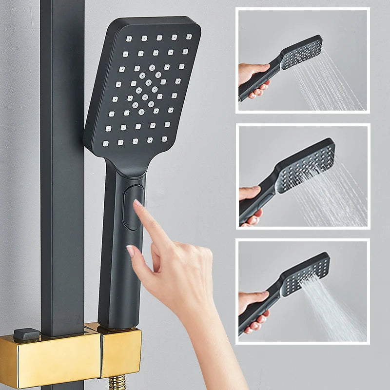 Black Gold Brass Rainfall Shower Faucet Stainless Steel