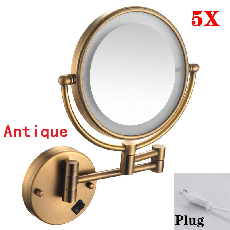 5x Magnifying Led Folding Bathroom Mirrors Wall Mounted