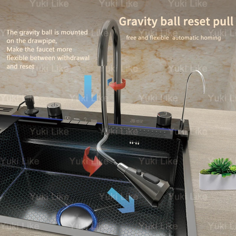 Stainless Steel Waterfall Sink Extra Large Bowl Digital