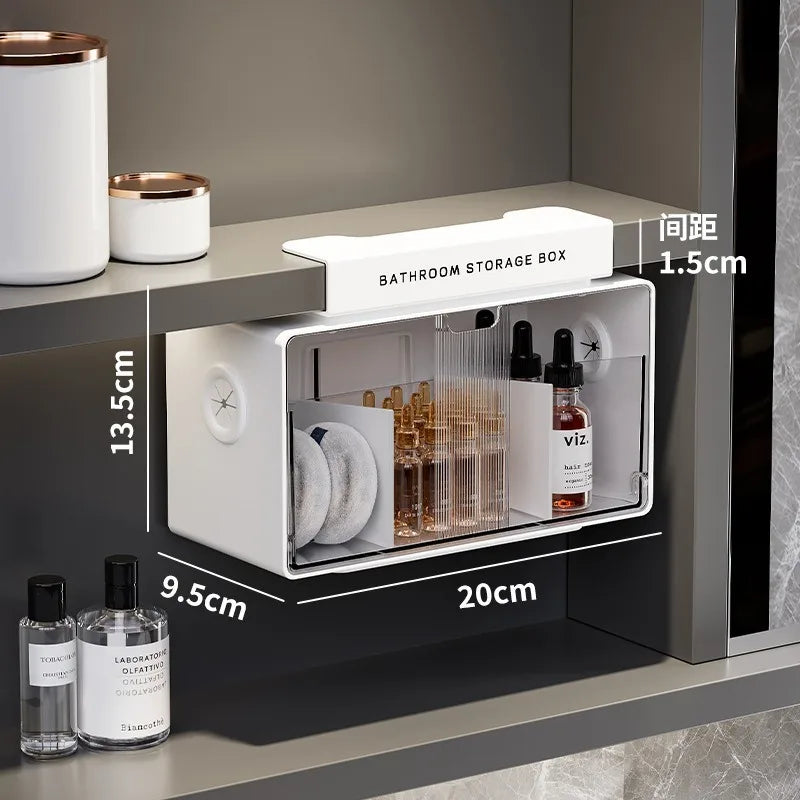 Bathroom Mirror Cabinet Storage Box Drill-Free Toiletries Cotton