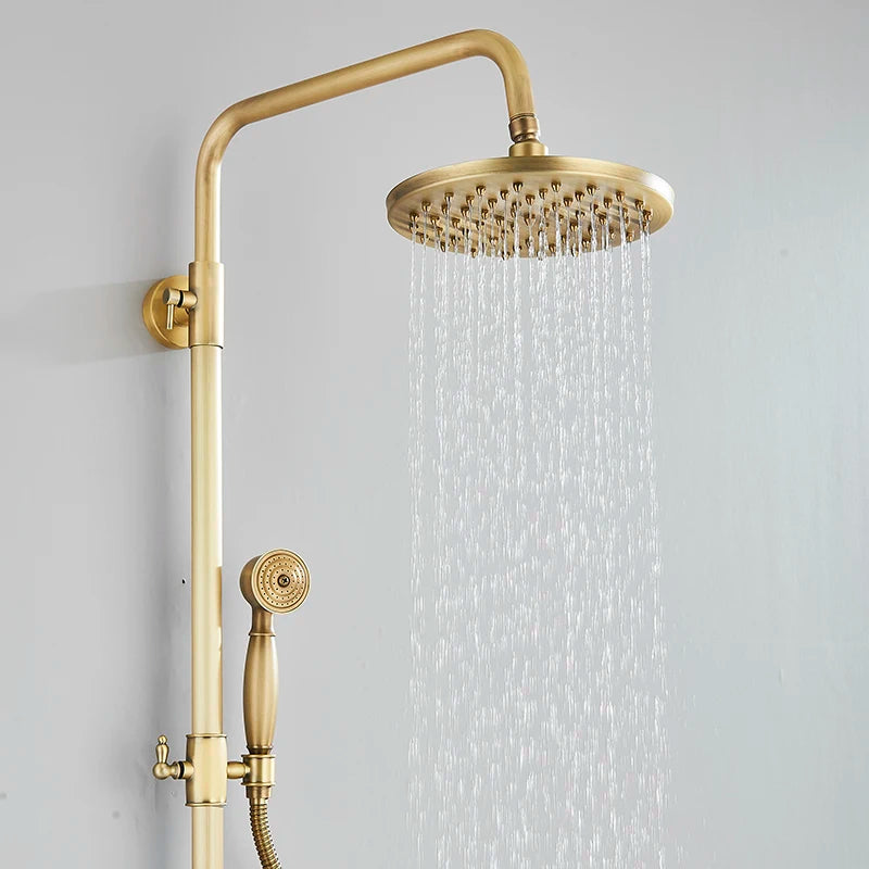 Antique Brass Shower Faucet Rainfall Head Shower Handshower