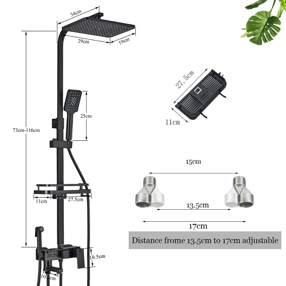 Shower Faucet Rainfall 3/4-Ways Bathtub Tap Bathroom Shelf