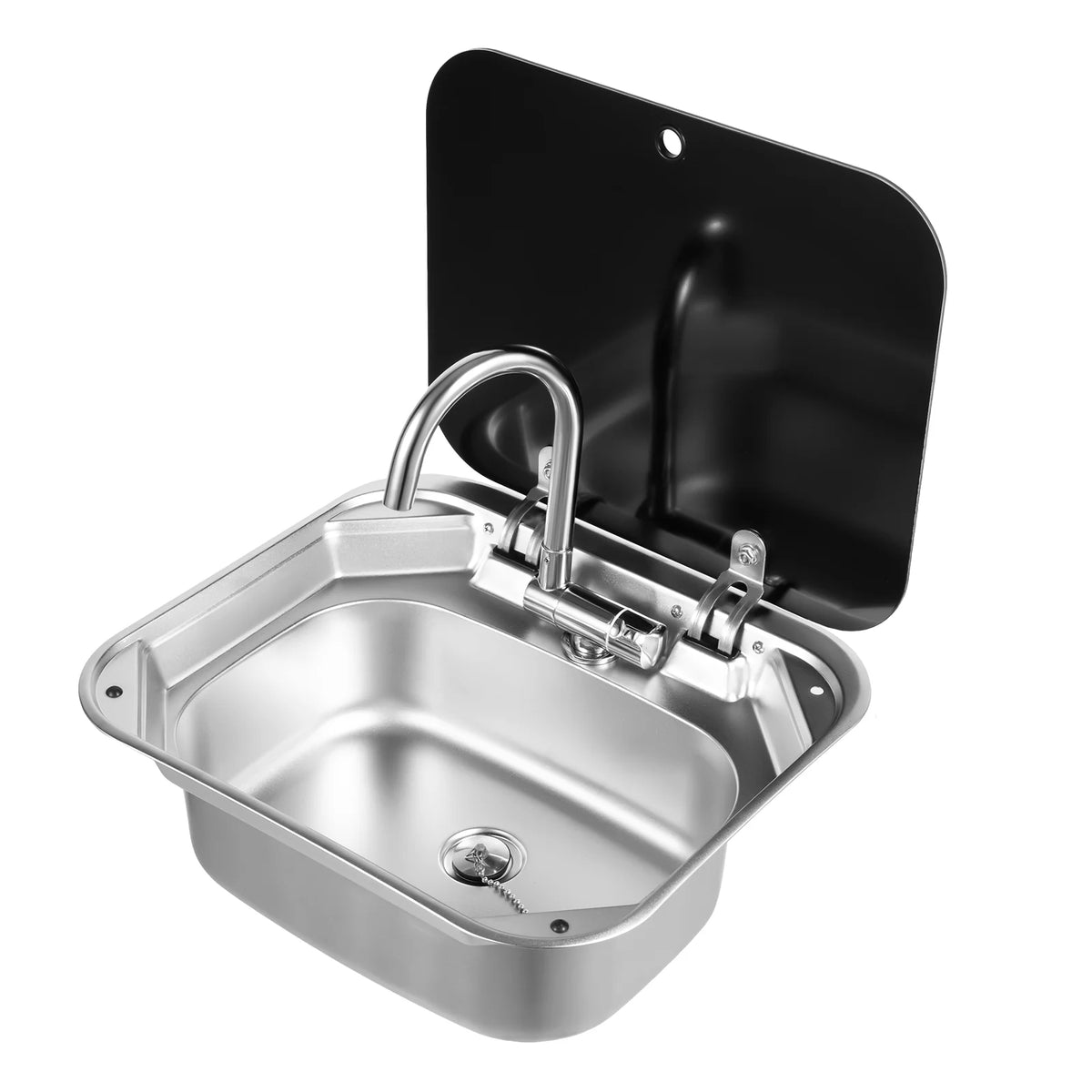 Rv Sink Foldable Tempered Glass Cover&Faucet Stainless Steel