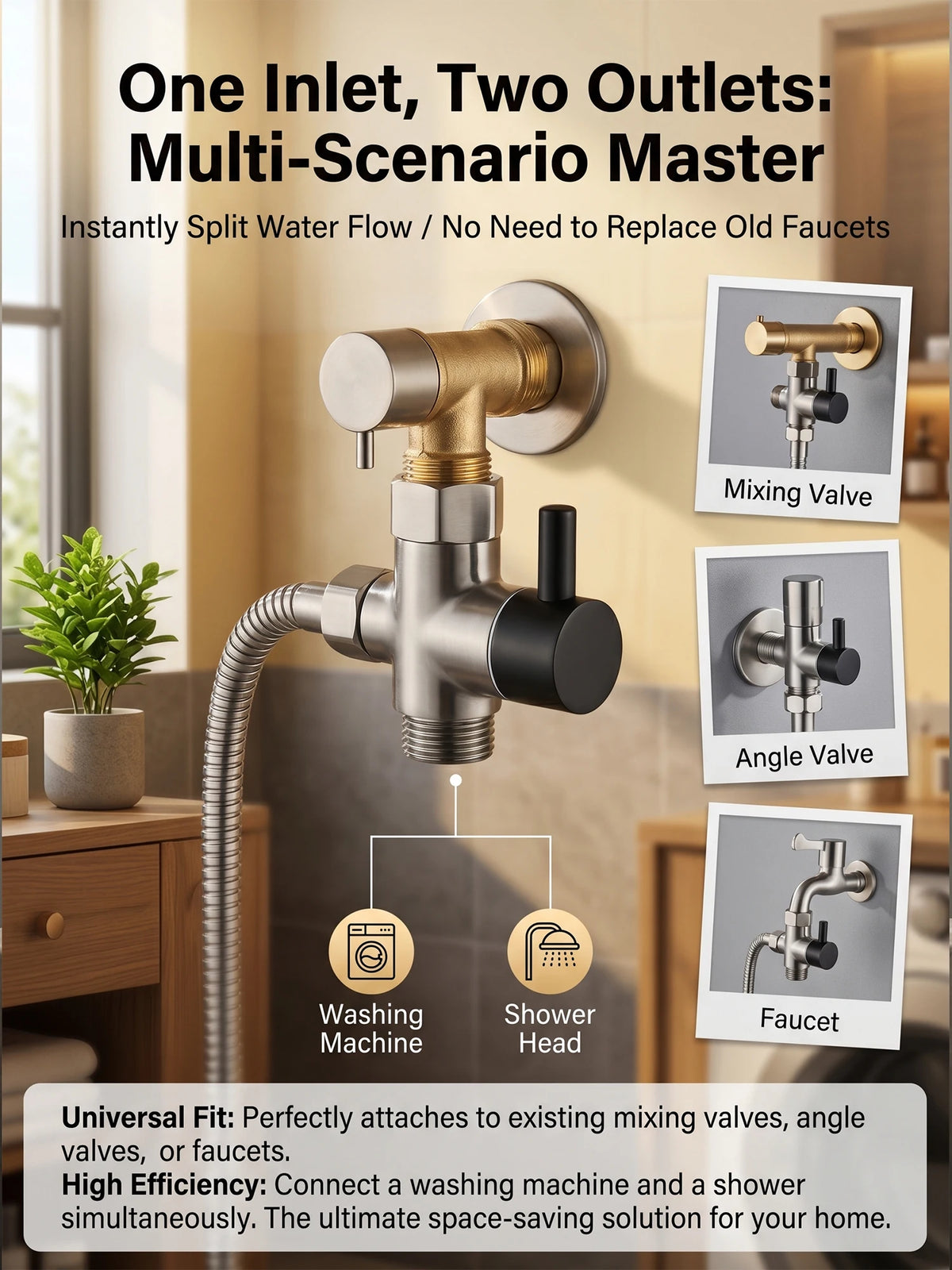 Solid Brass Shower Faucet Diverter Valve Two Way