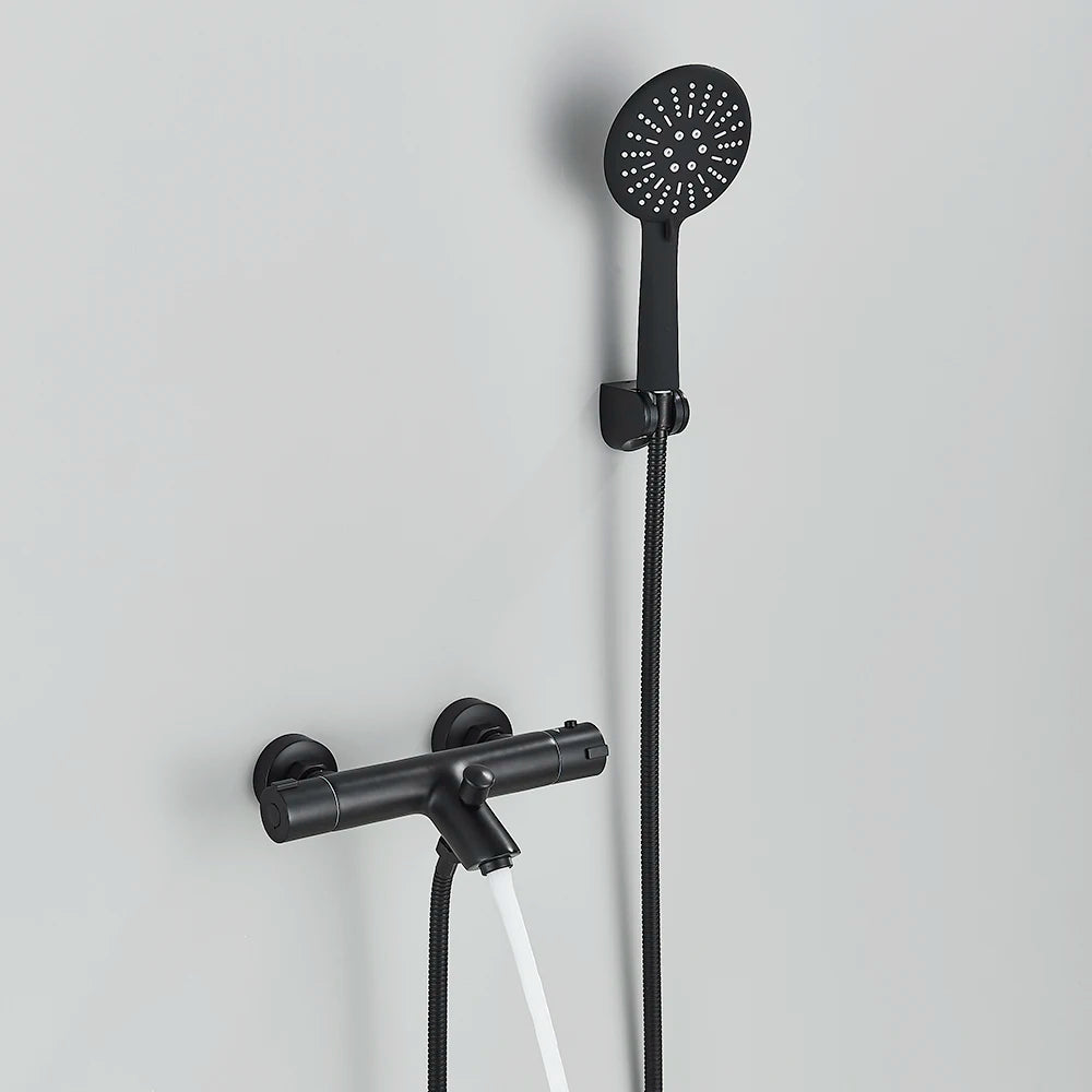 Black Thermostatic Bathroom Shower Faucet Dual Handle Bathtub
