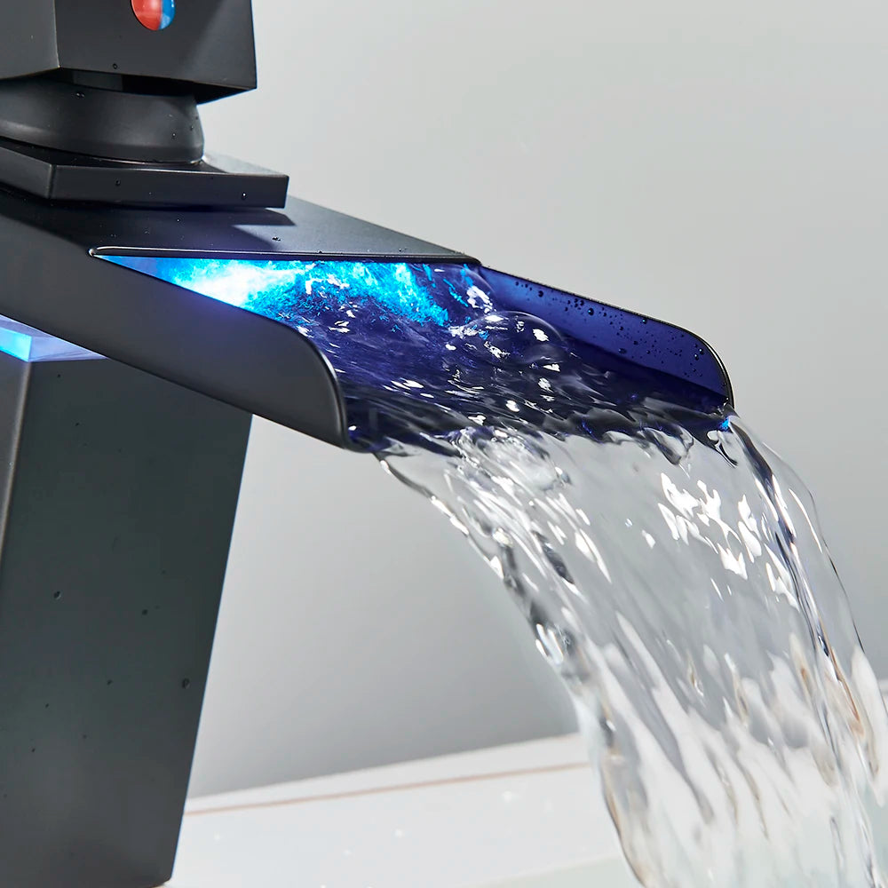 Luxury Led Color Changing Waterfall Basin Sink Faucet