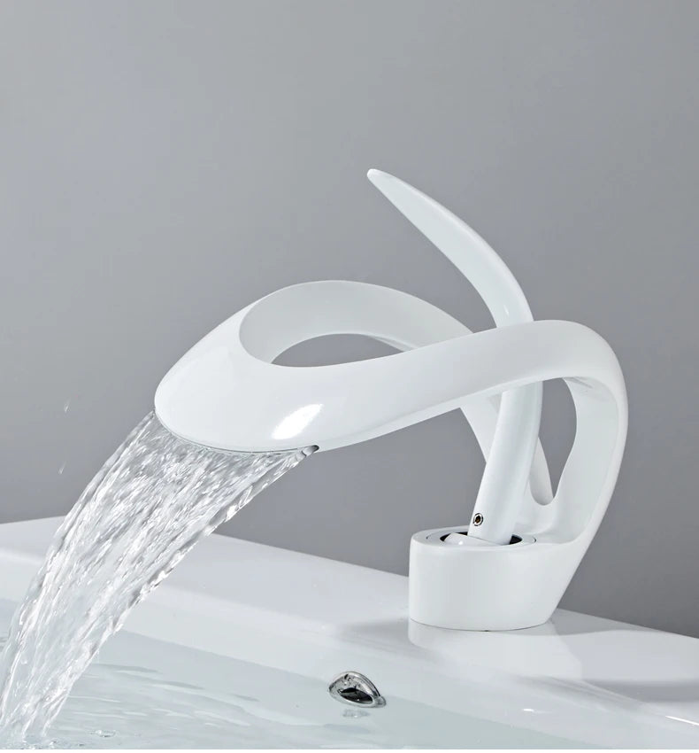 Black Bathroom Basin Taps Handle Waterfall Faucet Solid