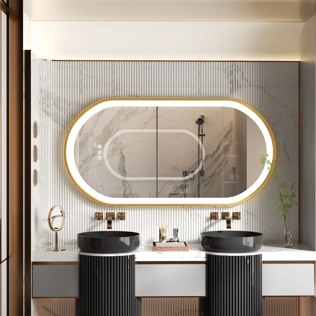 Large Led Oval Bathroom Mirror Stepless Dimmable Lighted