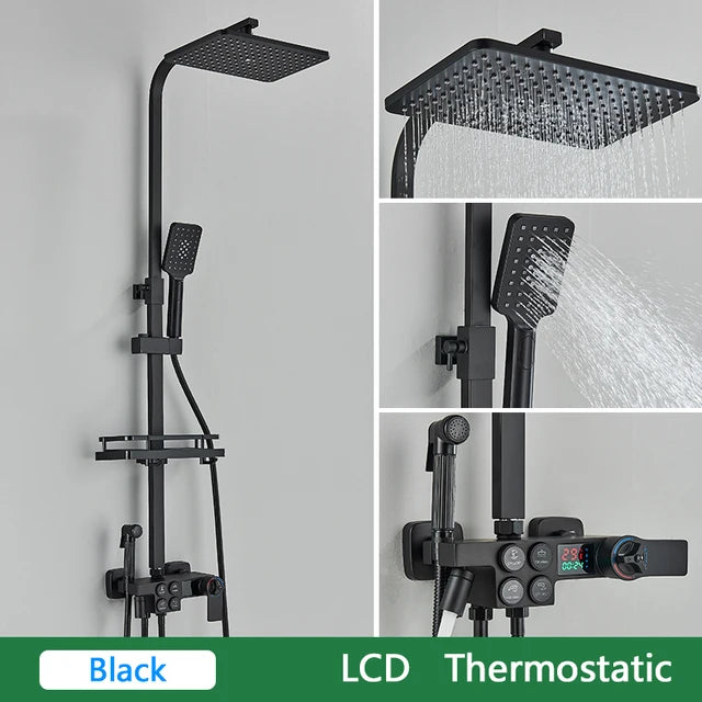 White Gold Thermostatic Shower System Quality Brass Cold