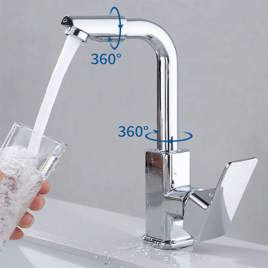 360 Rotation Bathroom Basin Faucet Silver Faucet Brass