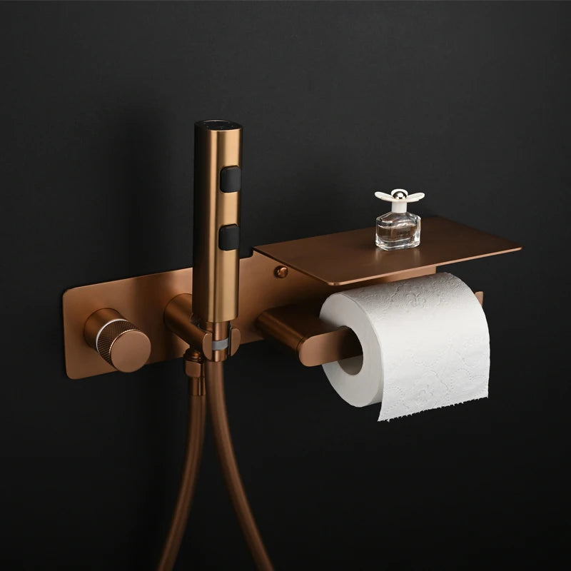 Brushed Rose Gold Bidet Sprayer Concealed Button Brass