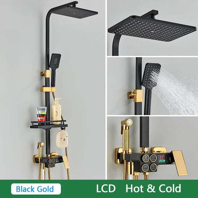 White Gold Thermostatic Shower System Quality Brass Cold