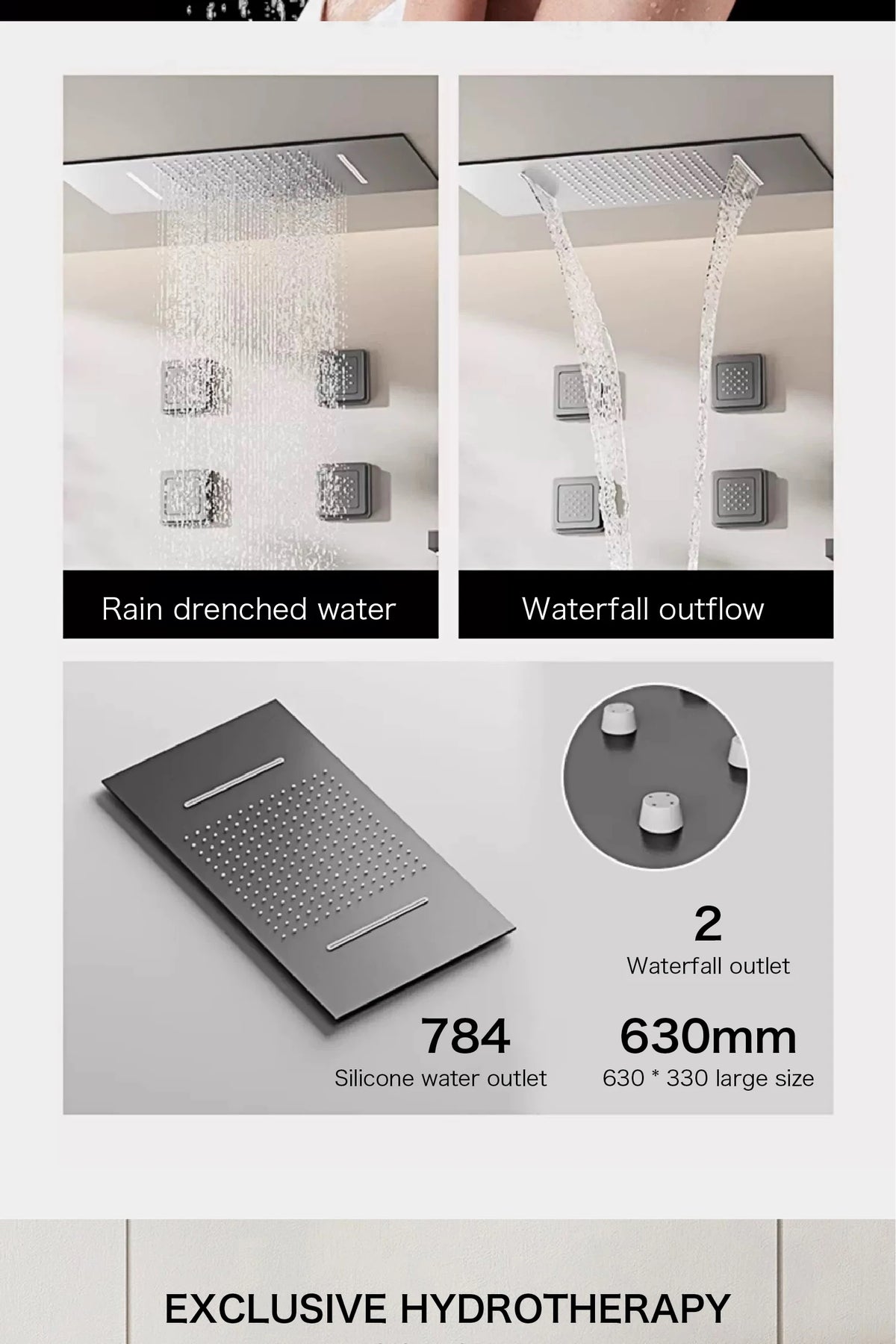 Luxury Gun Gray Brass Shower System Ceiling Design