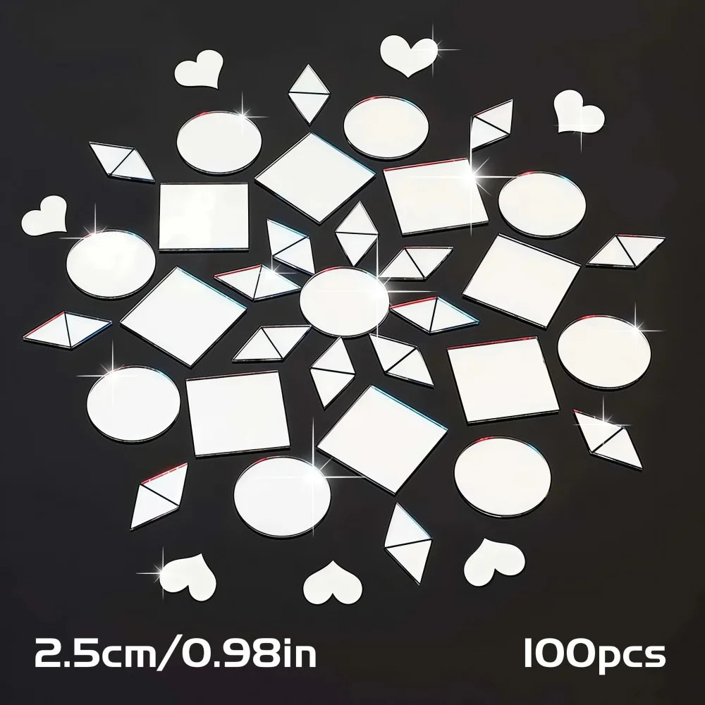100pcs 5cm Diy Craft Mirror Stickers Leaf Shape