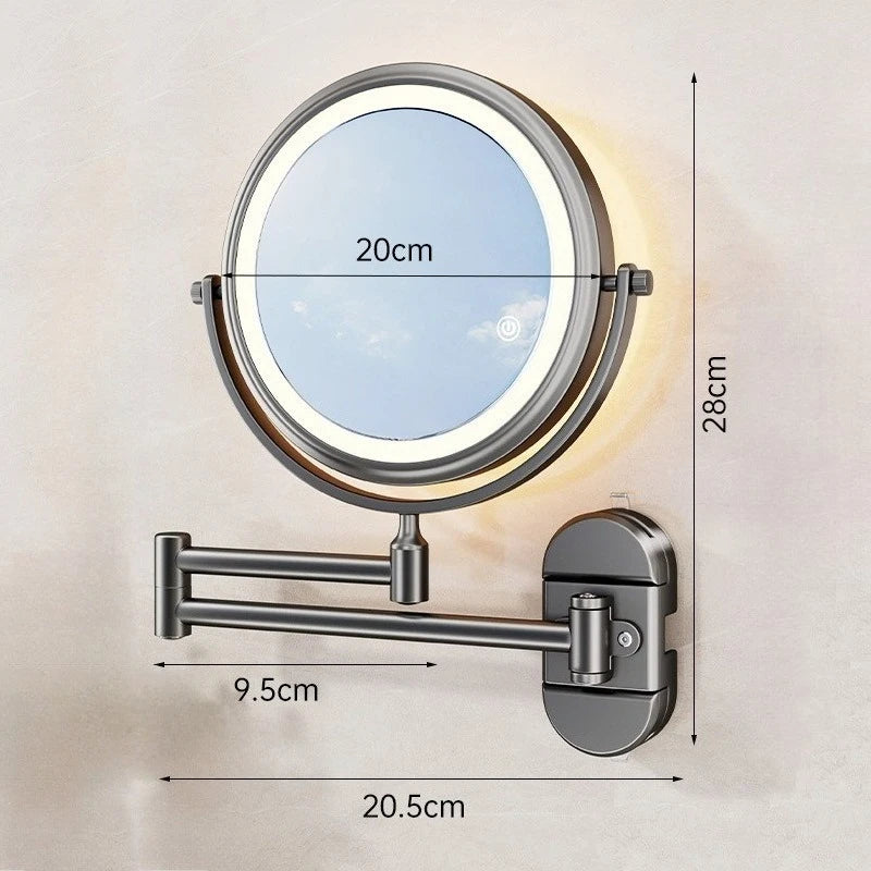 Folding Bathroom Wall Mirror Double-Sided Makeup Mirror Light