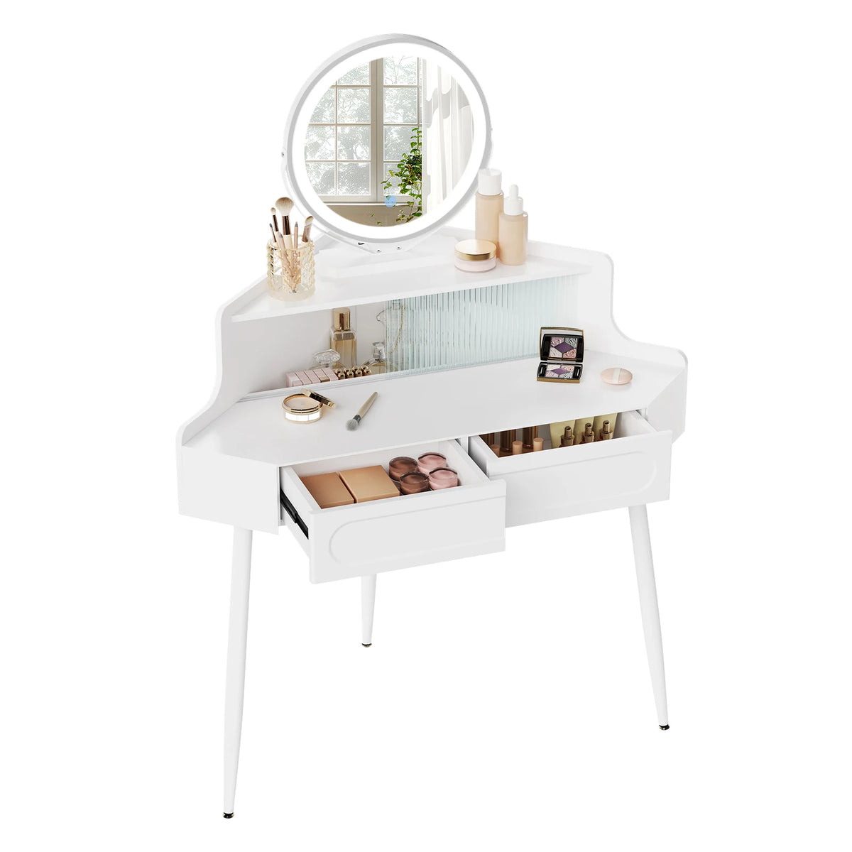 Woltu White Dresser Vanity Corner Dressing Table Mirror