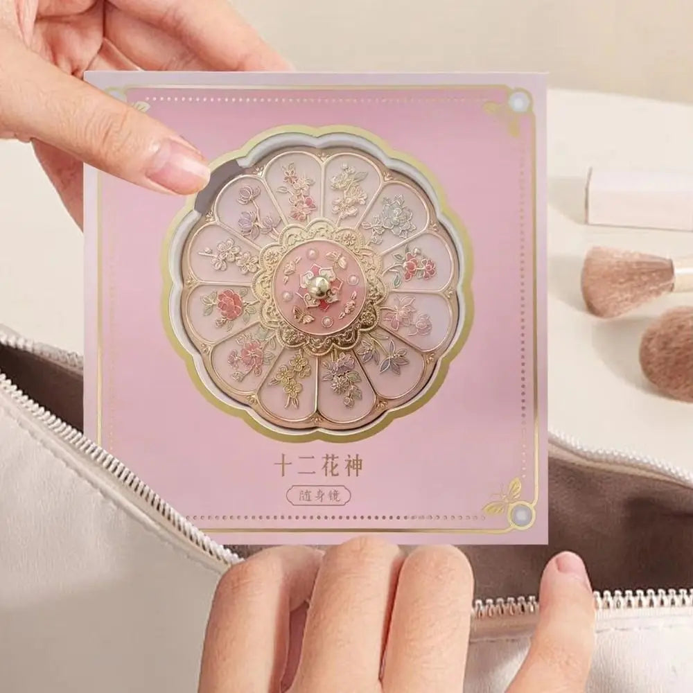 Women Flower Pattern Compact Mirror Compact Makeup Mirror