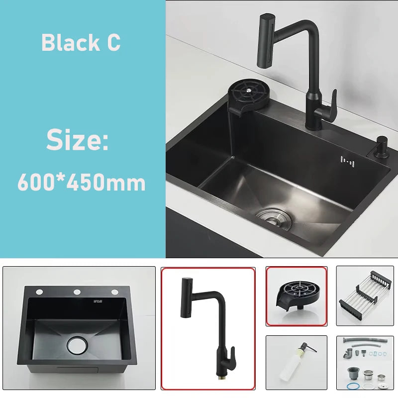 304 Stainless Steel Black/Brushed Nickel Sink Waterfall Faucet