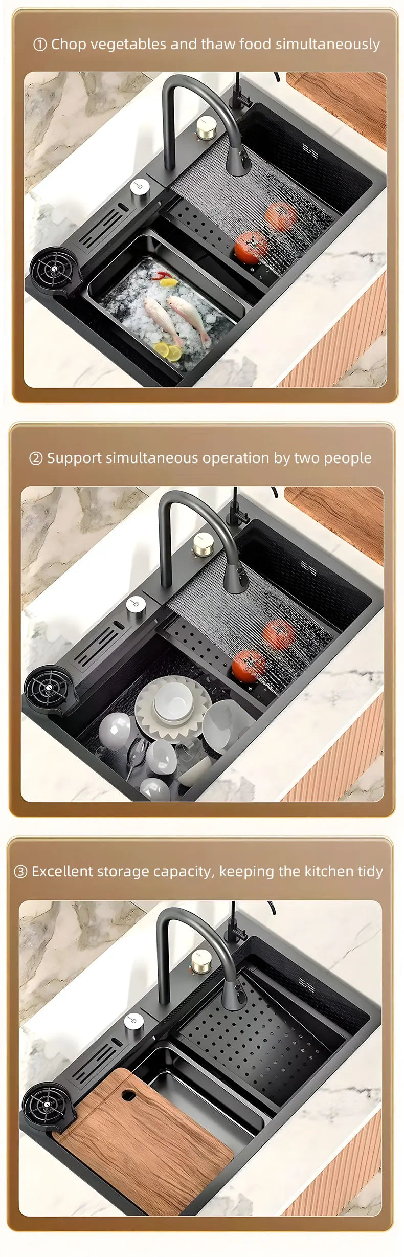 Double Waterfall Mode Large Capacity Sink Double-Track