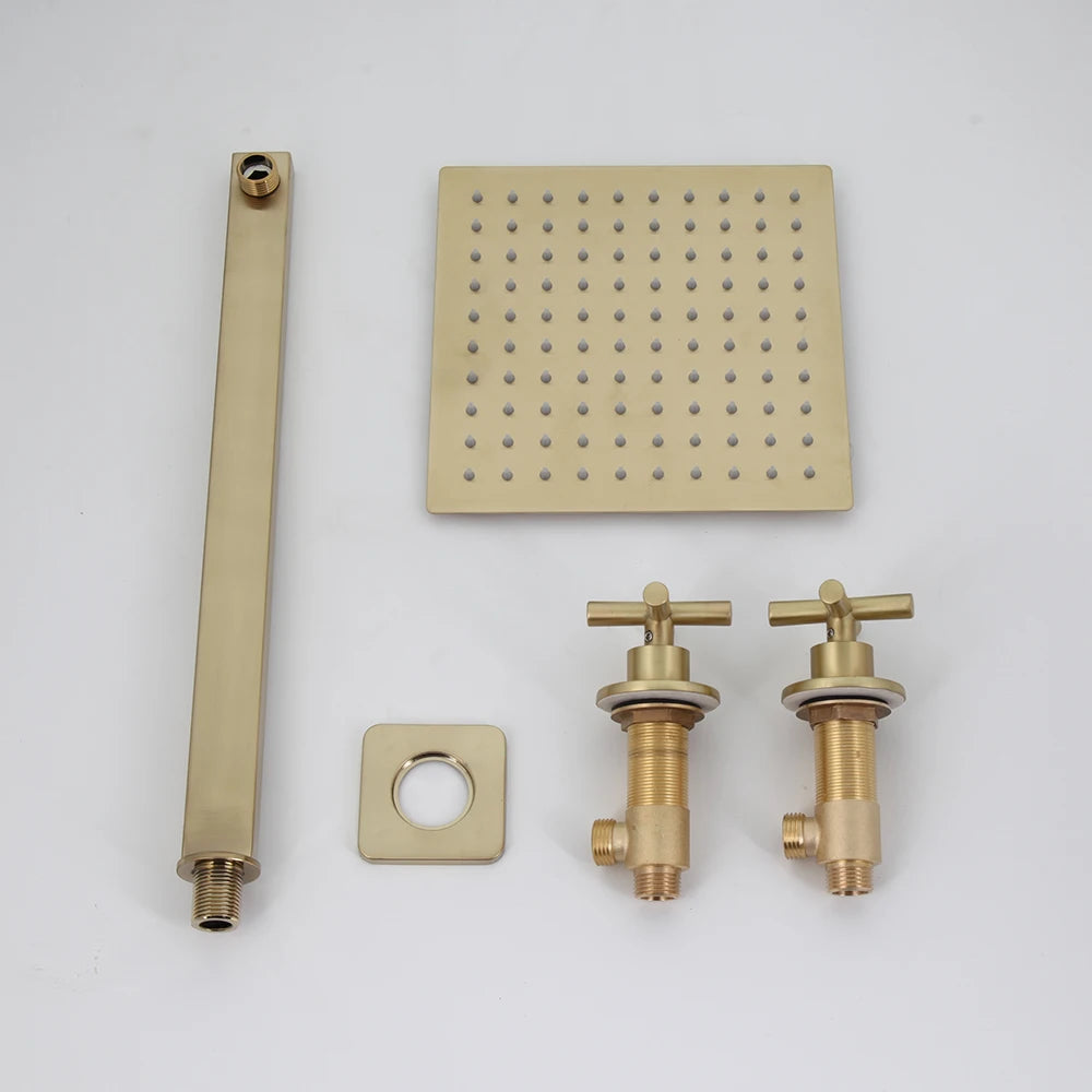 Jieni Inch Brushed Gold Rainfall Shower Faucet Sets