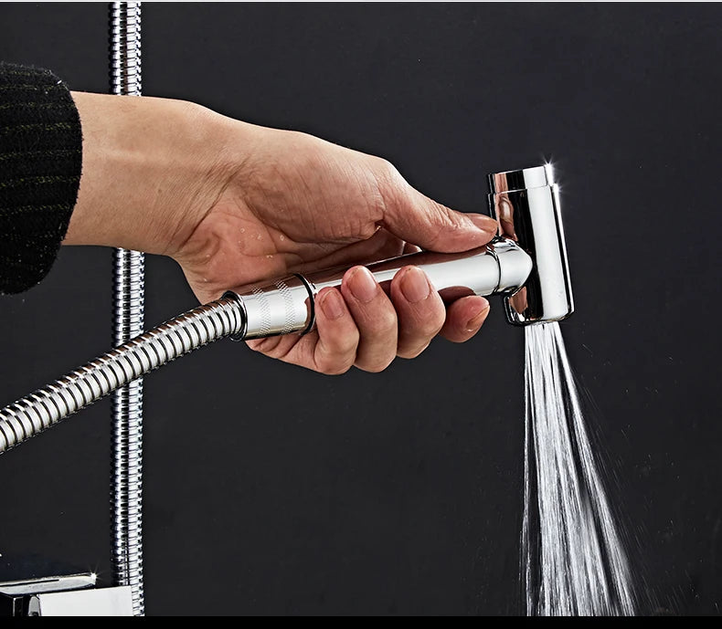 Bathroom Shower Black/Chrome Plated Circular Copper Pressure