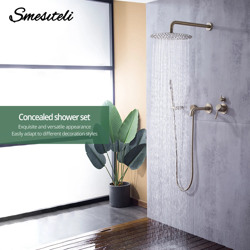 Brushed Gold Bathroom Faucet Shower System 3-Function Shower