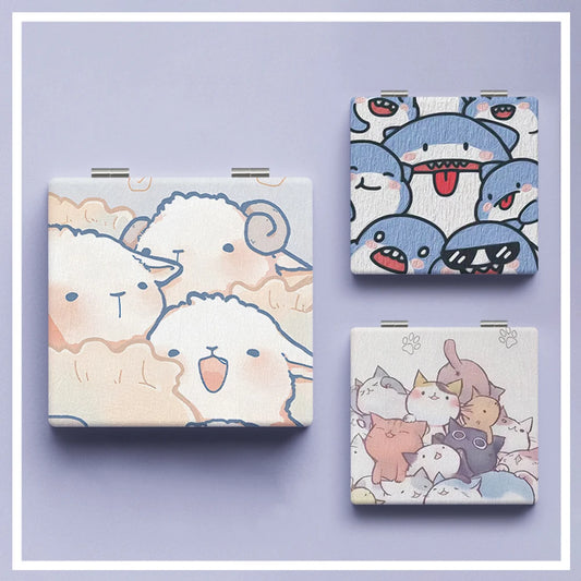 Cartoon Animal Mini Folding Makeup Mirror Pu Leather