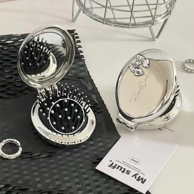 Mini Silver Folding Comb Makeup Mirror Women Girl