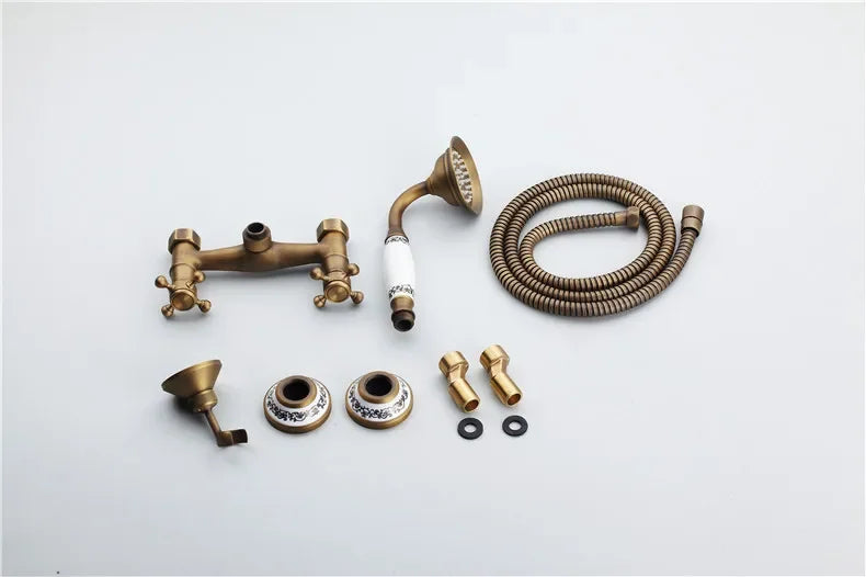 Retro Shower Faucets Antique Brass Ceramics Bathtub Faucets