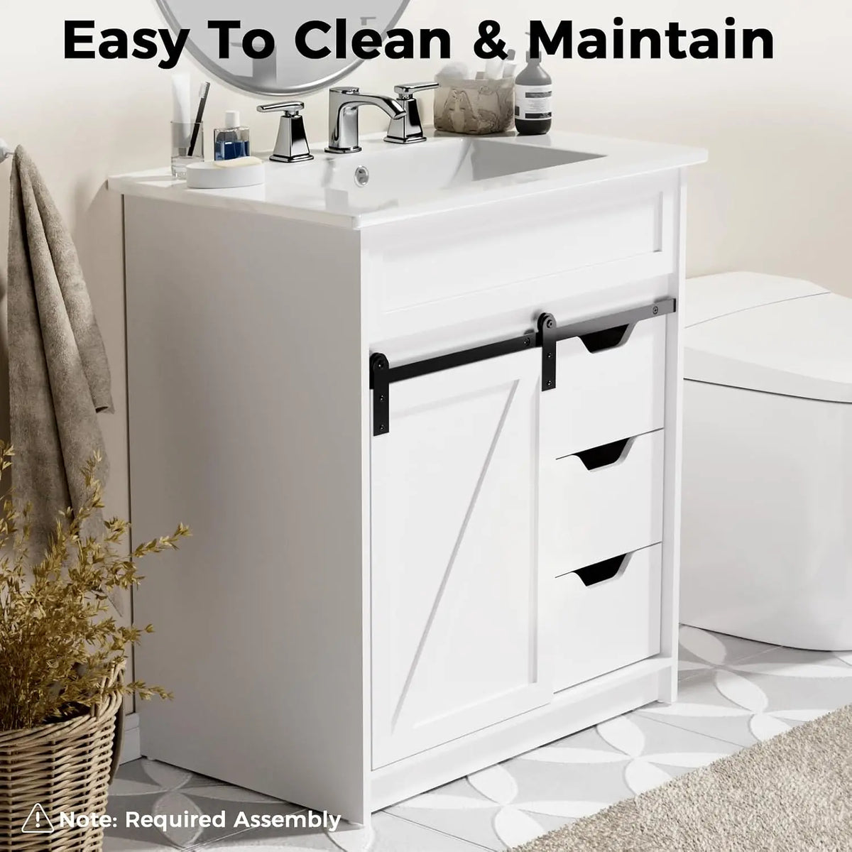 30 Bathroom Vanity Sink Farmhouse Cabinet White Sliding